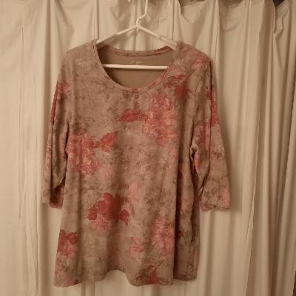 Catherines Tan & Rose 3/4 Sleeve Tee 1X